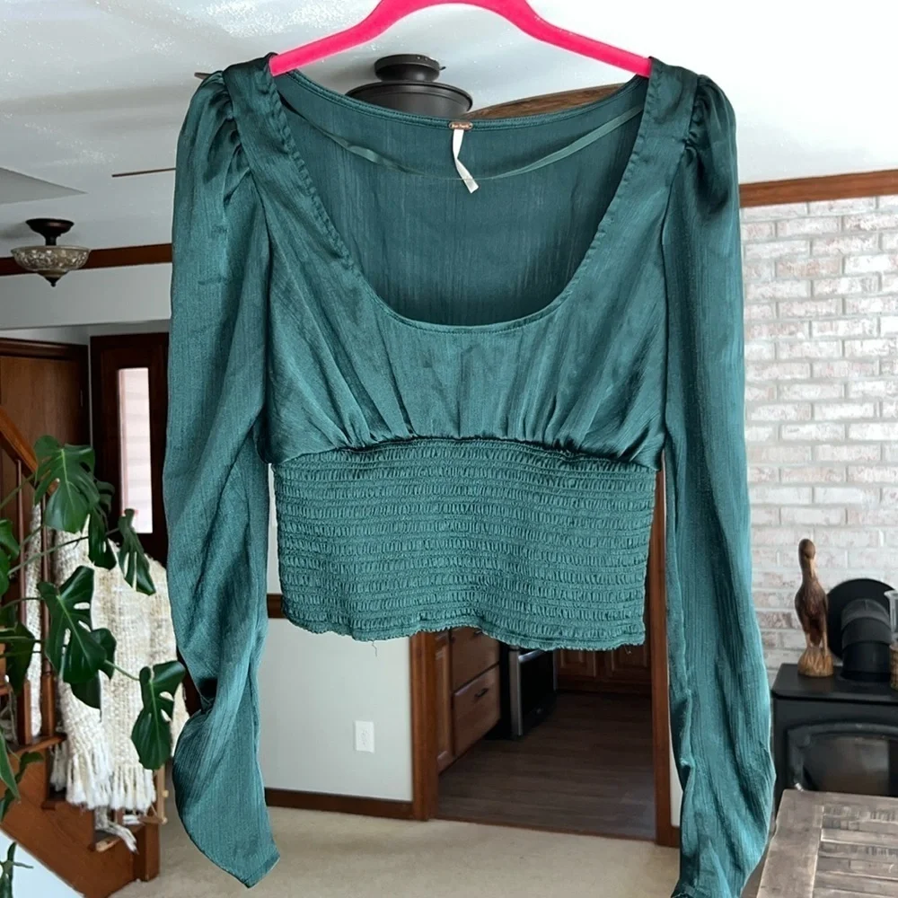 Free People Santiago Green Blouse